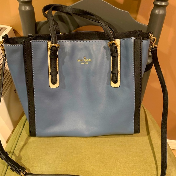 Kate Spade handbag, pale blue with dark navy strap and handles. Slightly used. - Picture 1 of 4